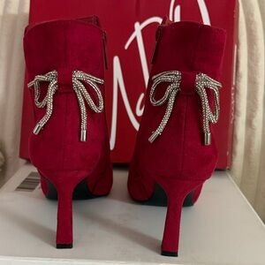 Impo Scarlet Red Heeled Boots with Bow Detail